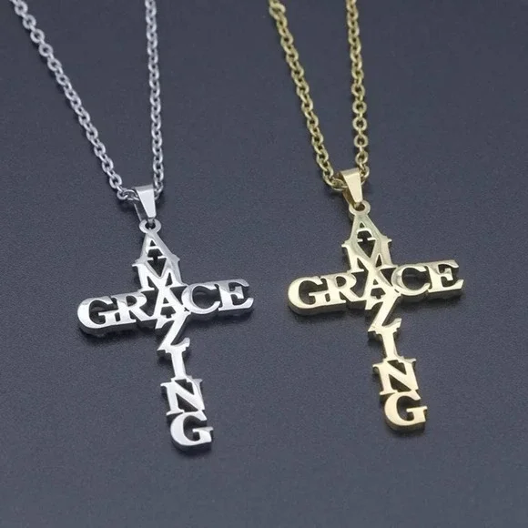 "Amazing Grace" Cross 18k Gold Plated Necklace - Picture 4 of 9